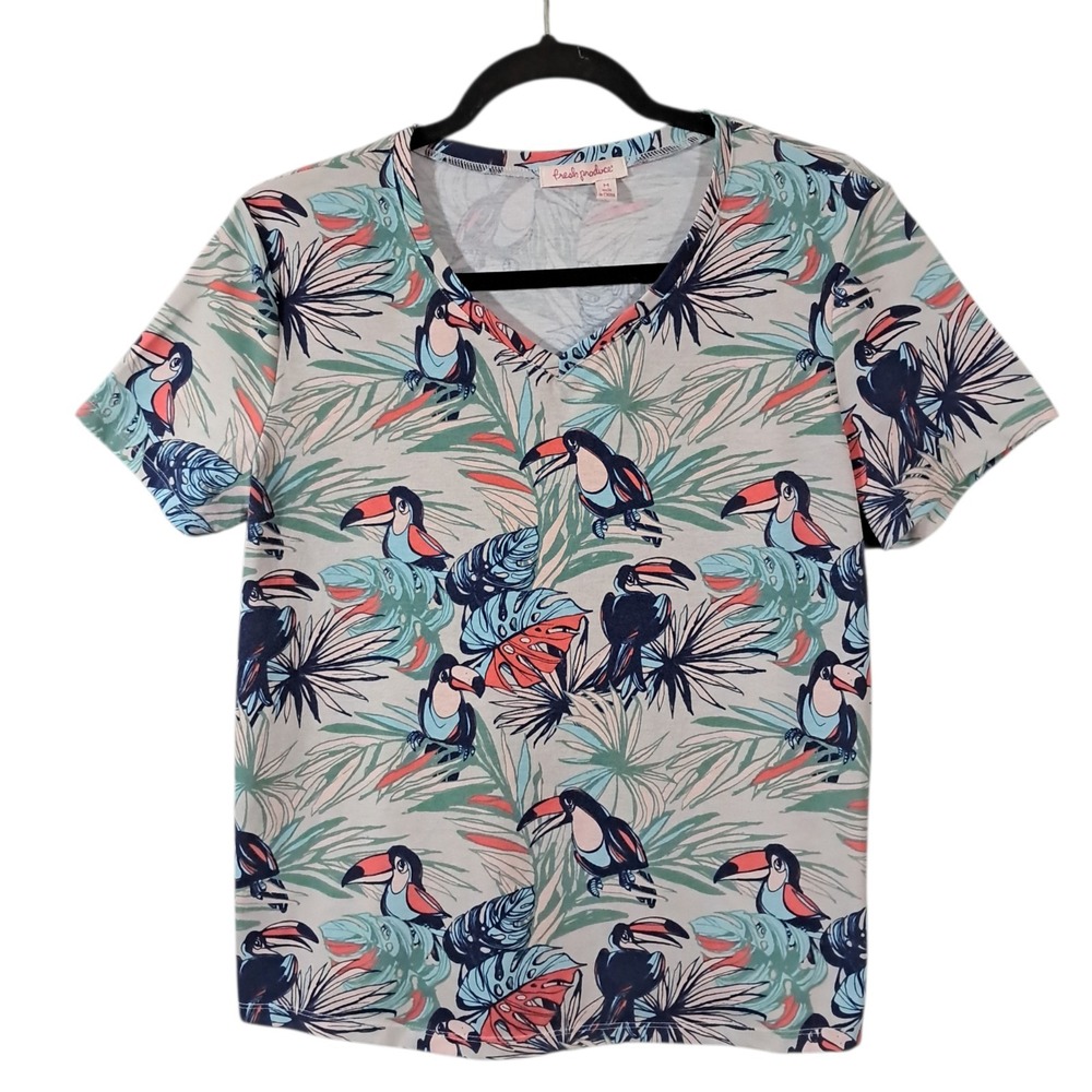 Fresh Produce Short Sleeve Tee Shirt Womens Size Medium Tropical Resort Vacay